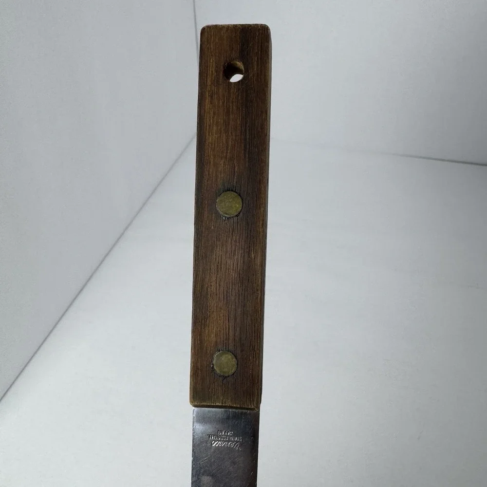 Vintage Vernco Stainless Steel Slotted Spatula Serrated Edge Wood Handle Japan